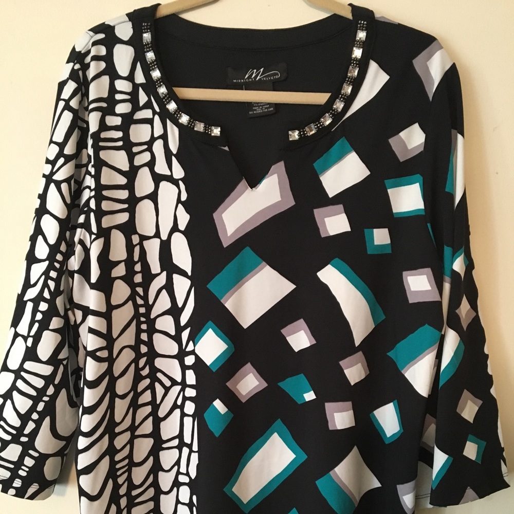 Midnight Velvet Jeweled Abstract Print Top